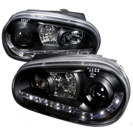 Overtime R8 Style Halo LED Projector Headlights for 99 to 05 Volkswagen Golf- Black - 10 x 20 x 21 in. OV3193573